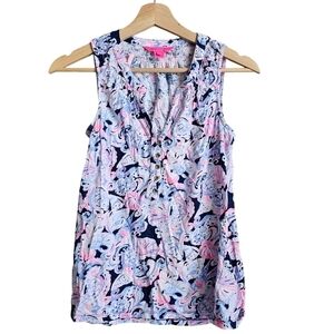 Lilly Pulitzer Blue Purple Paisley Print Essie Sleeveless Tank Top Size XS